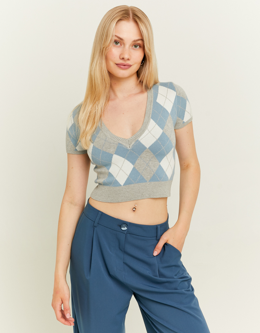 TALLY WEiJL, Checkered Cropped Knit Jumper for Women