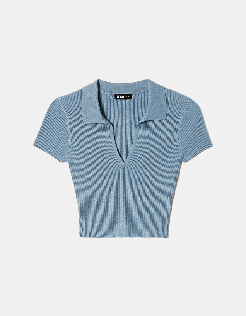 TALLY WEiJL, Top Polo In Maglia Blu for Women