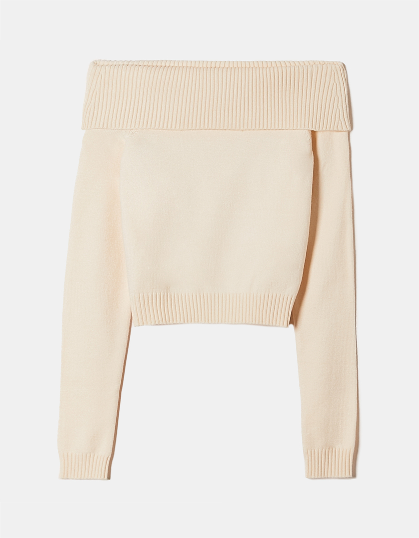 TALLY WEiJL, Pull Beige Ajusté avec Encolure Épaules Dénudées for Women