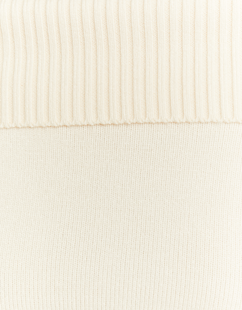 TALLY WEiJL, Beige Fitted Knit Jumper with Off-Shoulder Fold for Women