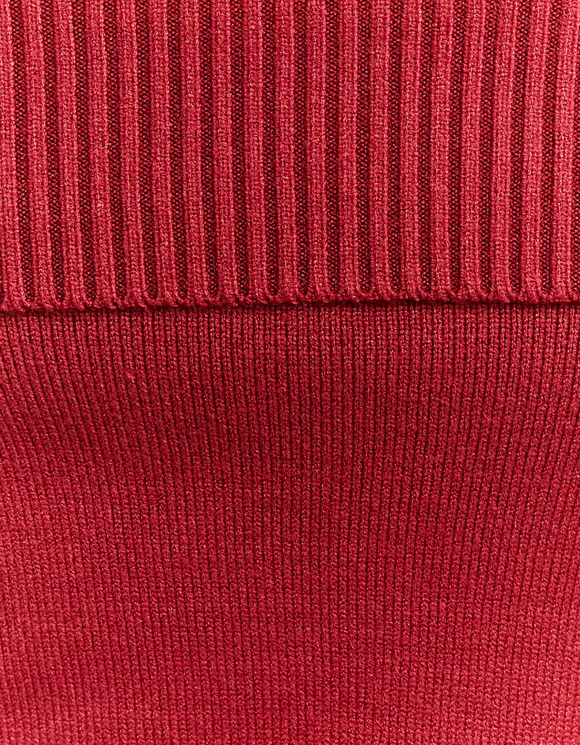 TALLY WEiJL, Red Fitted Knit Jumper with Off-Shoulder Fold for Women