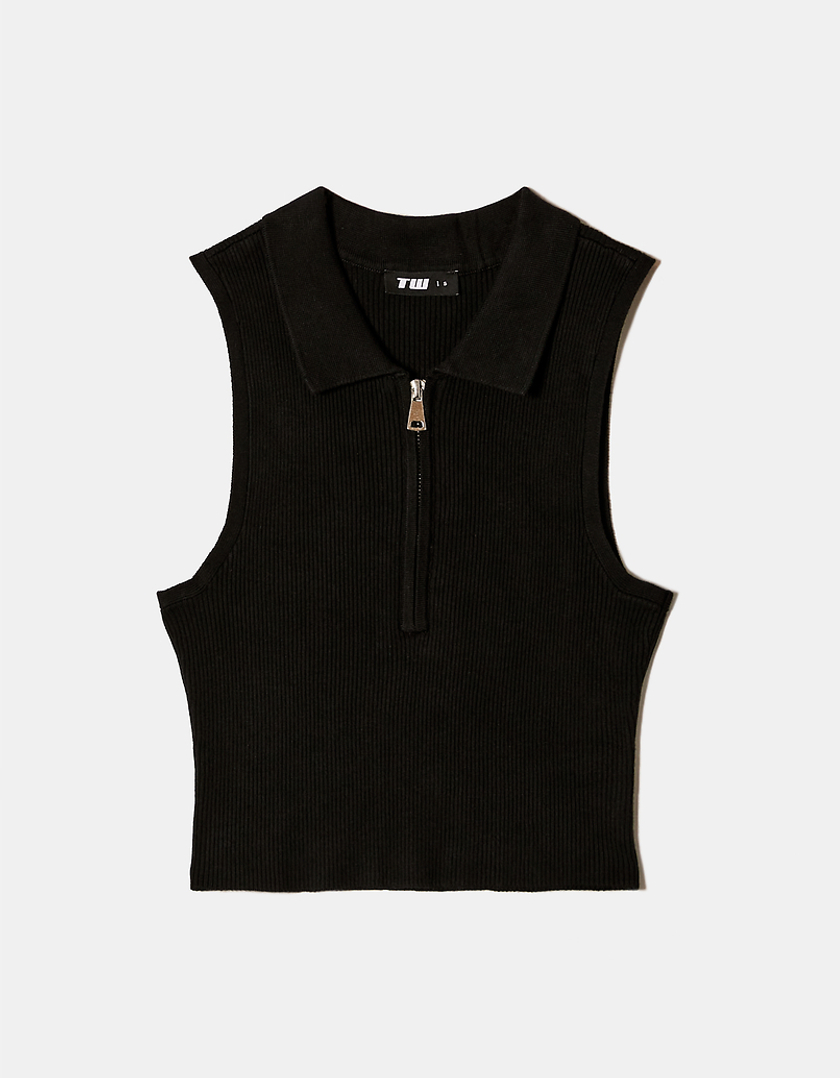 TALLY WEiJL, Top Polo in Maglia Nero con Zip for Women