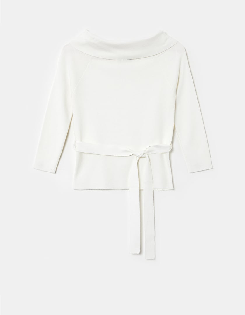 TALLY WEiJL, White Knot Off Shoulder Jumper for Women