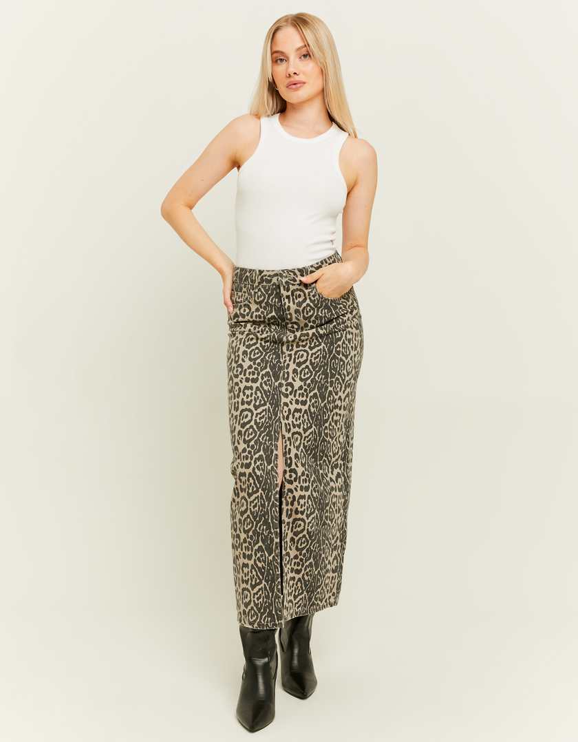 TALLY WEiJL, Leo Print Denim Maxi Skirt for Women