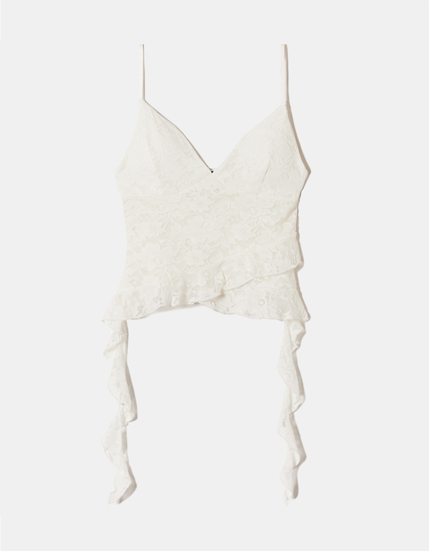 TALLY WEiJL, White Ruffles Lace Tank Top for Women