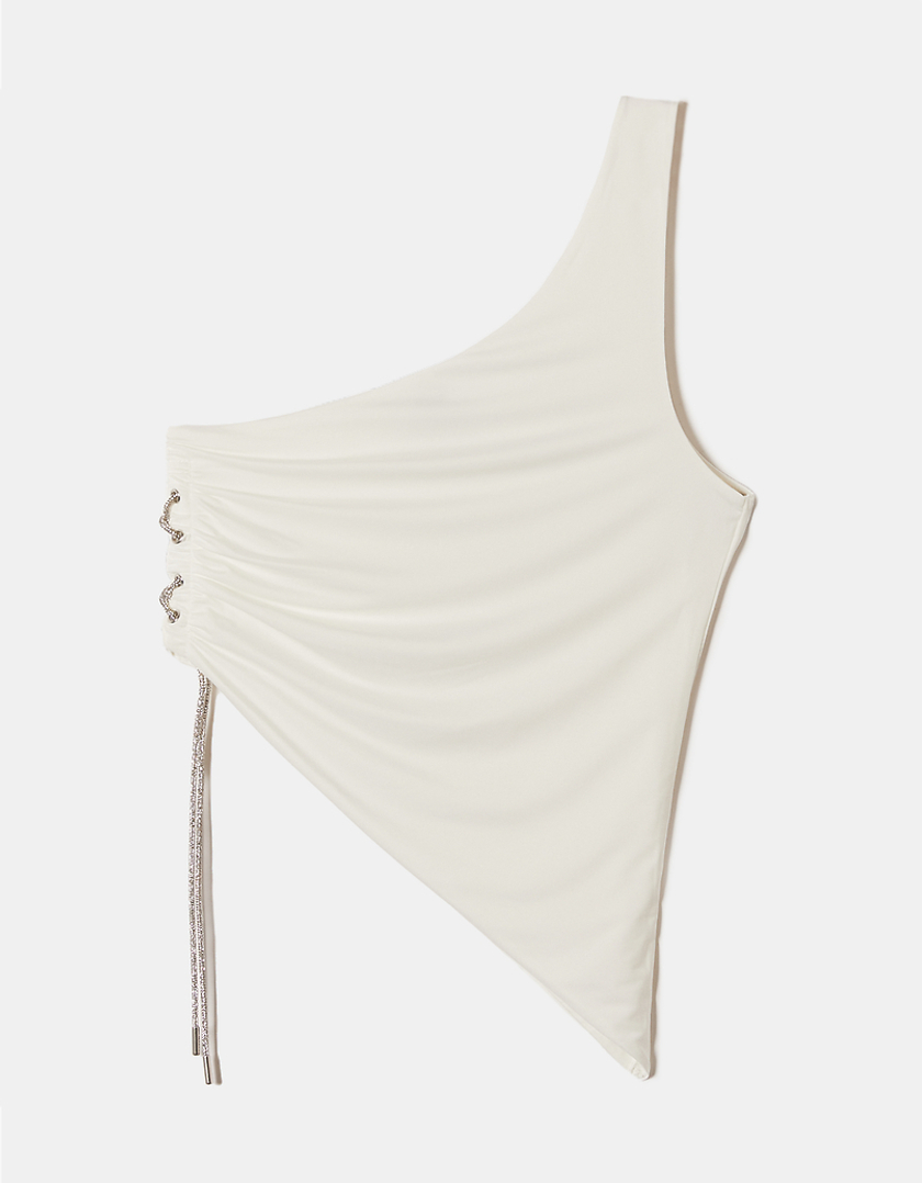 TALLY WEiJL, Top Asymétrique White avec Détail Strass for Women