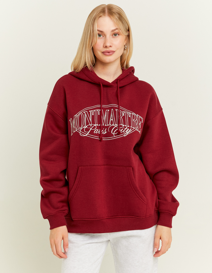 TALLY WEiJL, Sweat à Capuche Rouge Oversize Style Universitaire for Women