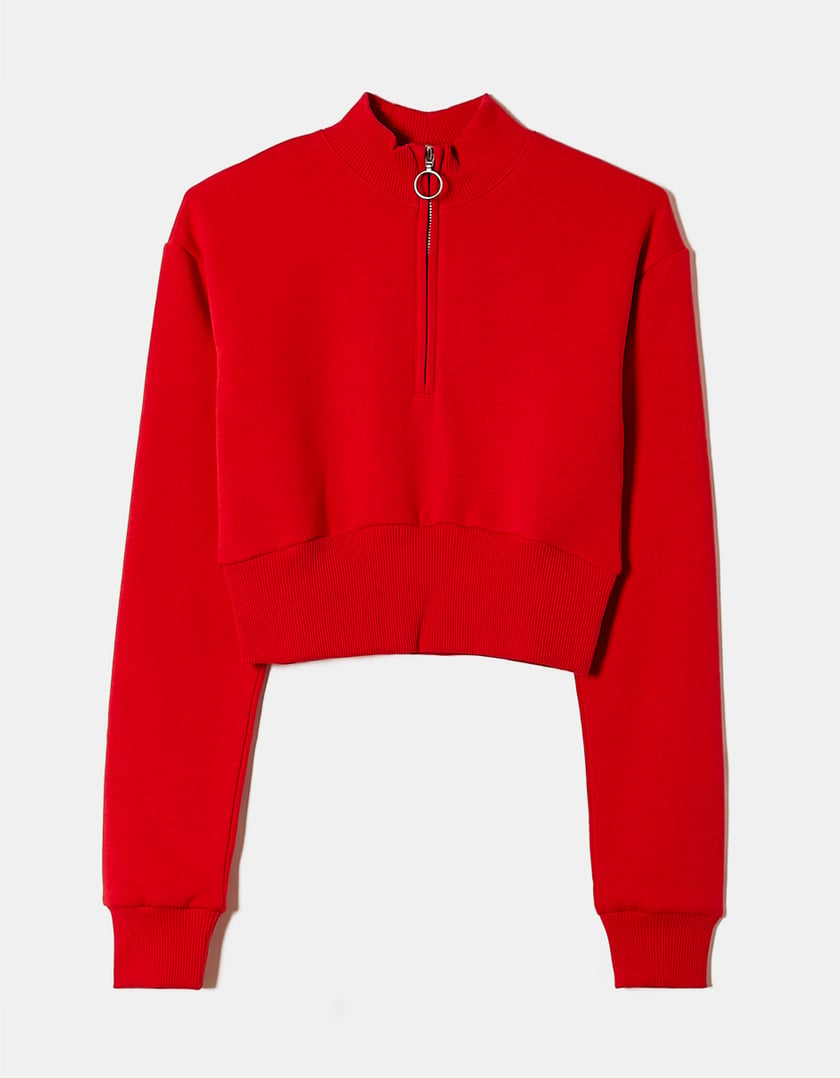 TALLY WEiJL, Red Zip Up Cropped Sweatshirt for Women