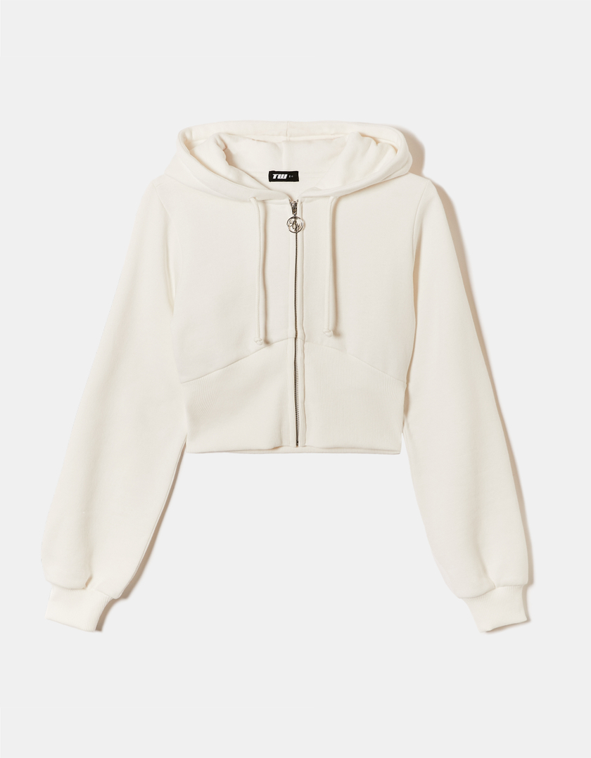 TALLY WEiJL, White Basic Hoodie with Zip for Women