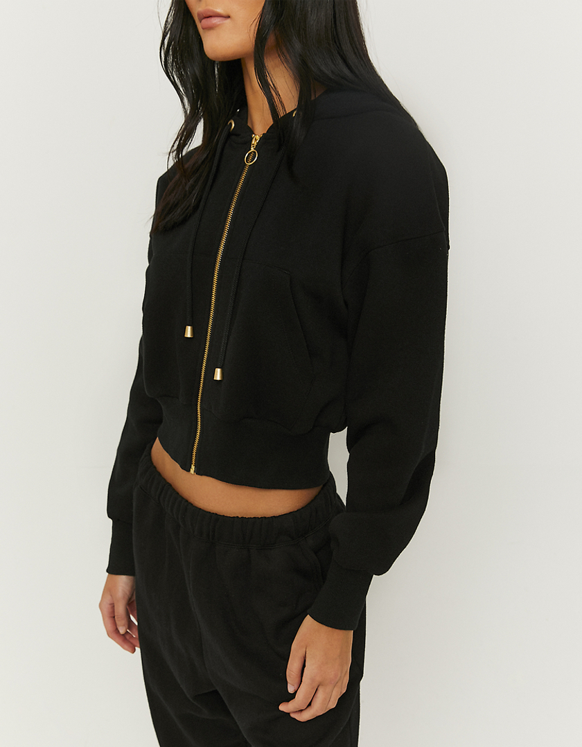 TALLY WEiJL, Black Zip Up Cropped Hoodie for Women