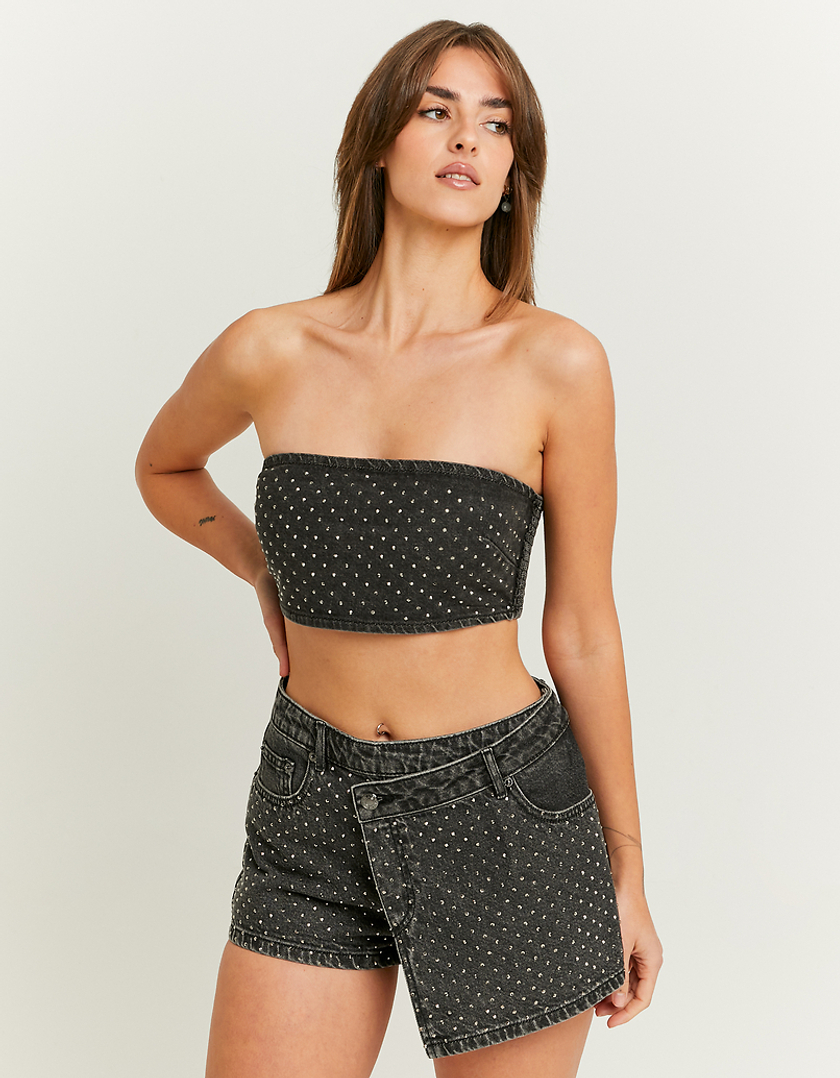 TALLY WEiJL, Embellished Denim Crop Top for Women