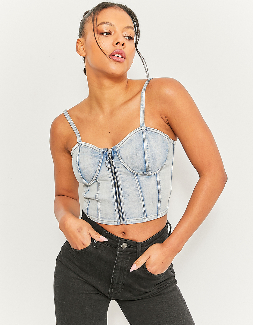 TALLY WEiJL, Blue Stretch Denim Corset Top for Women