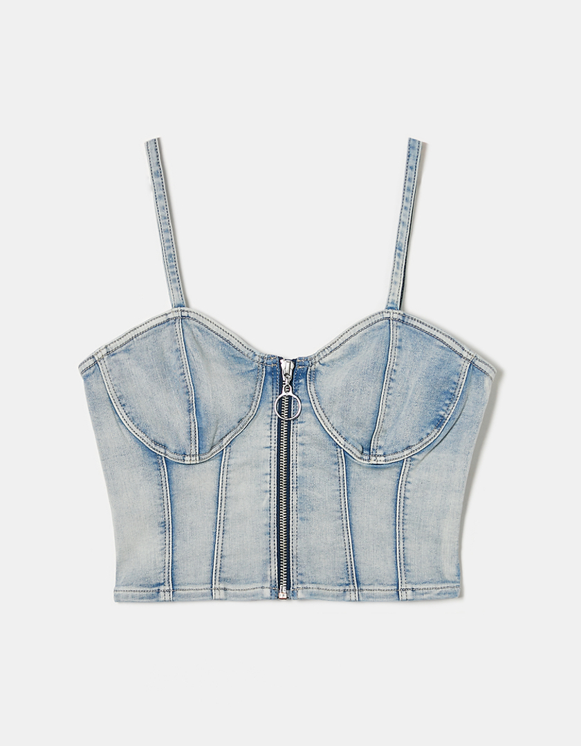 TALLY WEiJL, Blue Stretch Denim Corset Top for Women