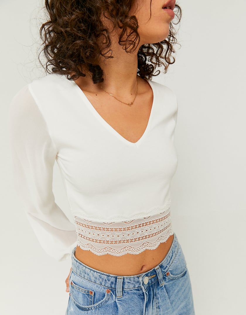 TALLY WEiJL, White Cropped Blouse for Women