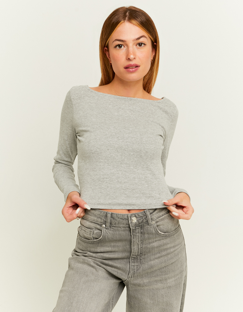 TALLY WEiJL, Boat Neck Grey T-Shirt for Women