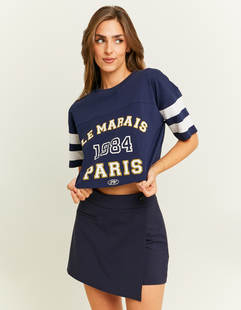 TALLY WEiJL, Blue Cropped Varsity T-Shirt for Women