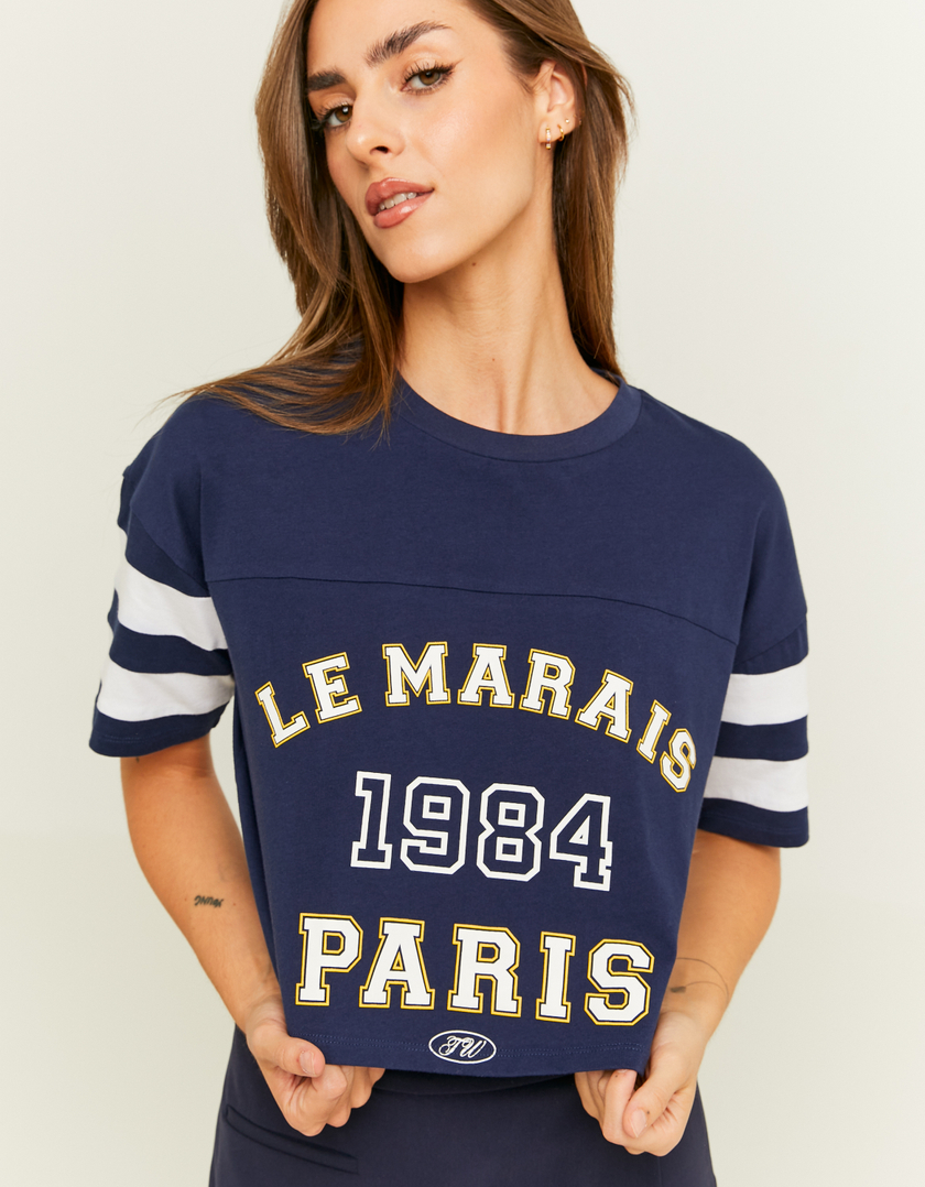 TALLY WEiJL, Blue Cropped Varsity T-Shirt for Women