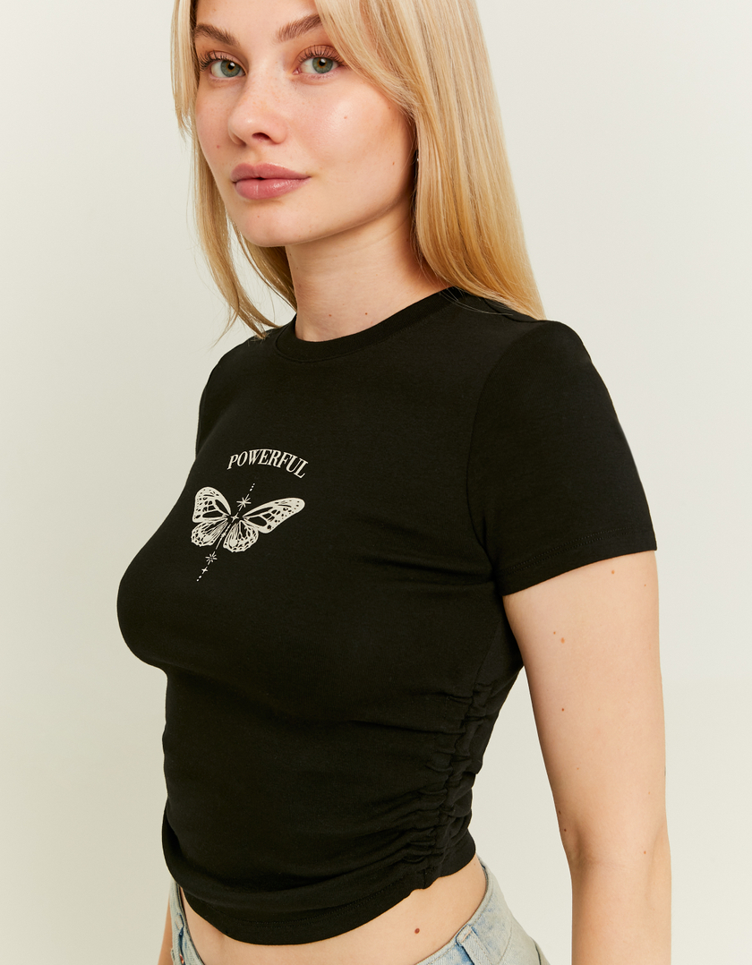 TALLY WEiJL, Black Printed Crop T-Shirt for Women