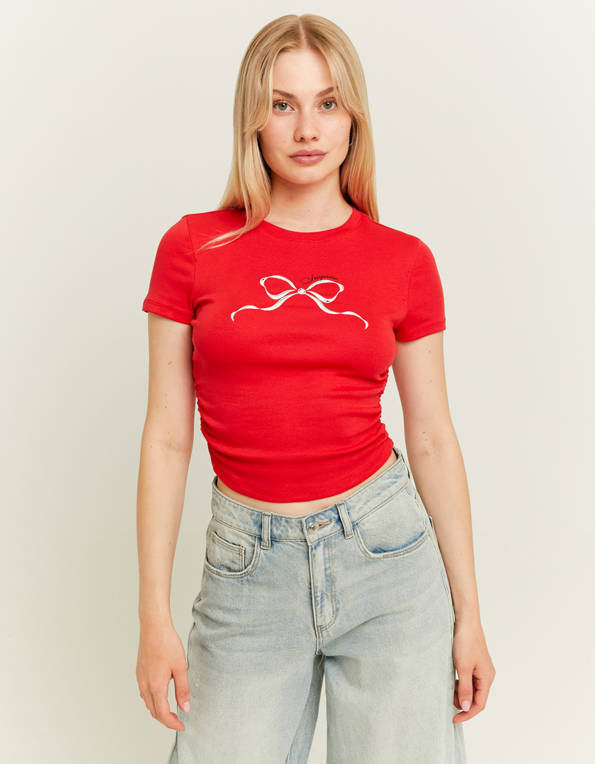 TALLY WEiJL, Red Printed Crop T-Shirt for Women