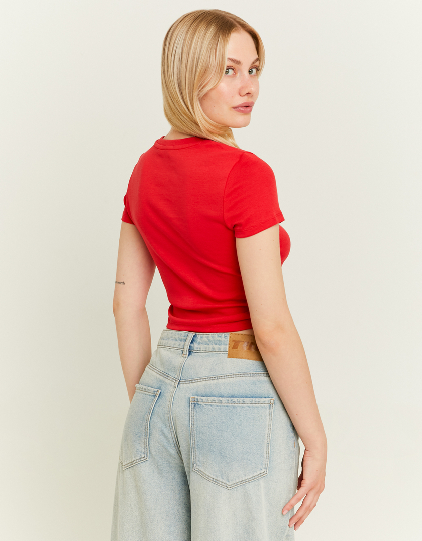 TALLY WEiJL, Red Printed Crop T-Shirt for Women