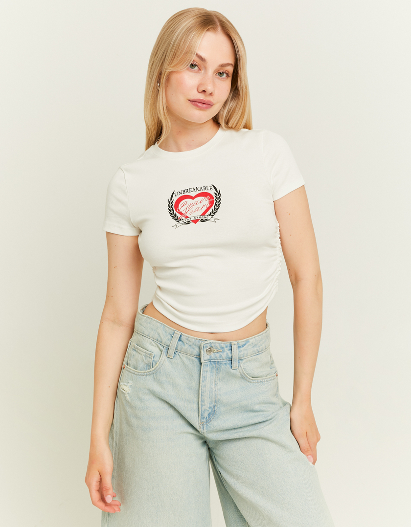 TALLY WEiJL, White Printed Crop T-Shirt for Women