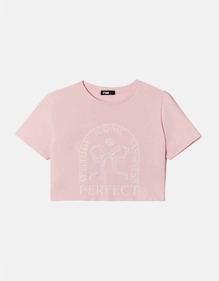 TALLY WEiJL, Pink Cropped T-Shirt with Embroidery for Women