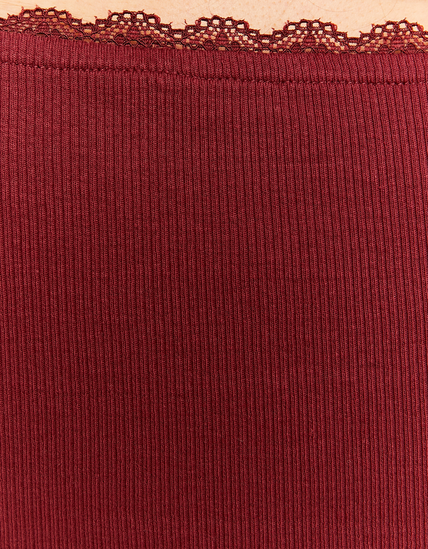 TALLY WEiJL, Burgundy Basic T-Shirt with Lace Detail for Women