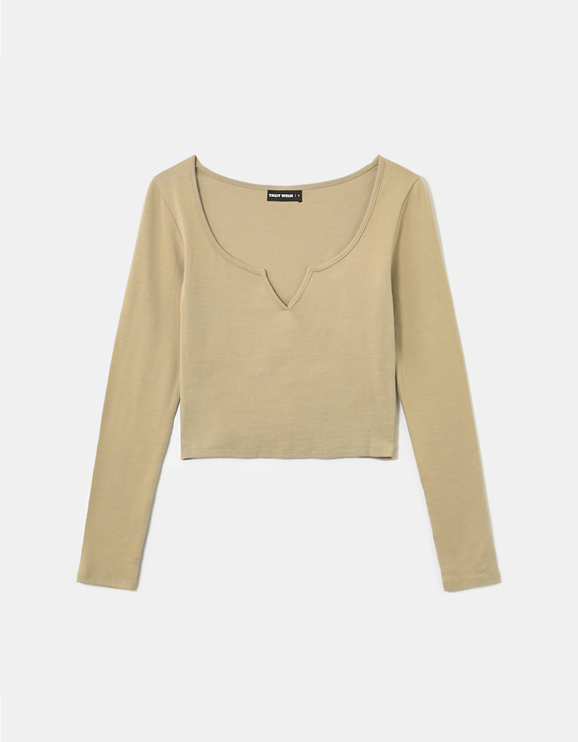 TALLY WEiJL, Beige Basic Long Sleeves T shirts for Women