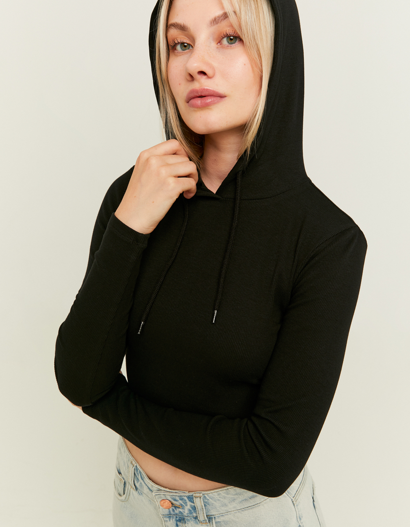 TALLY WEiJL, Black Hooded Long Sleeve Top for Women