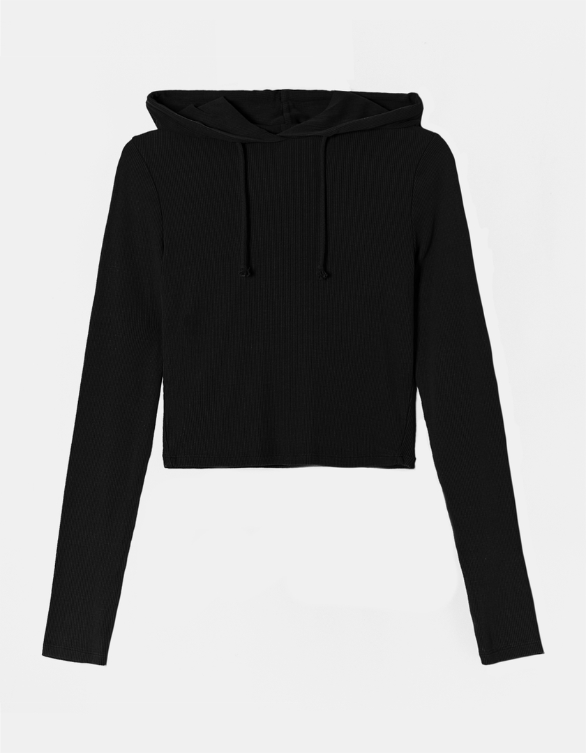 TALLY WEiJL, Black Hooded Long Sleeve Top for Women