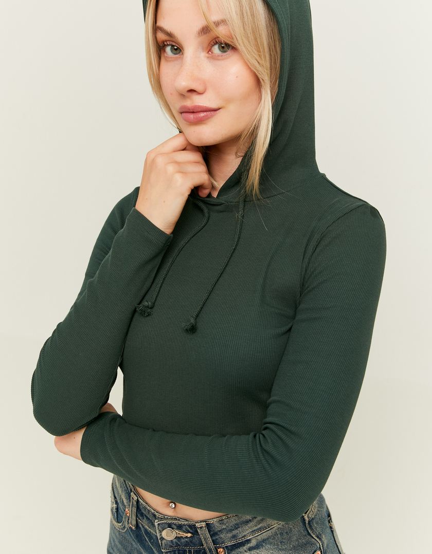 TALLY WEiJL, Green Hooded Long Sleeve Top for Women