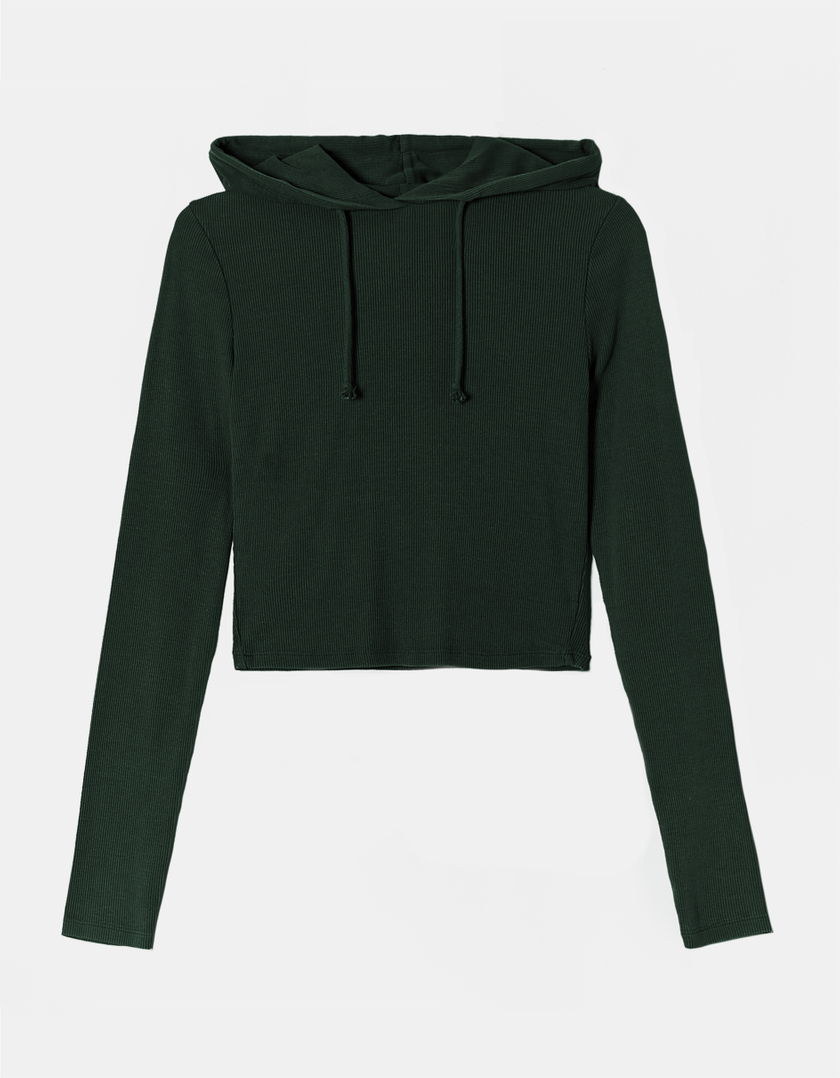 TALLY WEiJL, Green Hooded Long Sleeve Top for Women