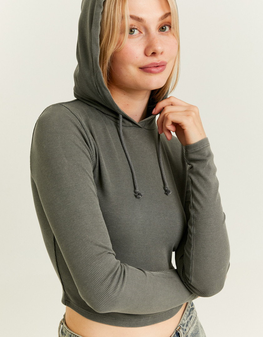 TALLY WEiJL, Grey Hooded Long Sleeve Top for Women