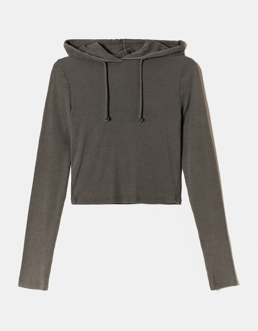 TALLY WEiJL, Grey Hooded Long Sleeve Top for Women