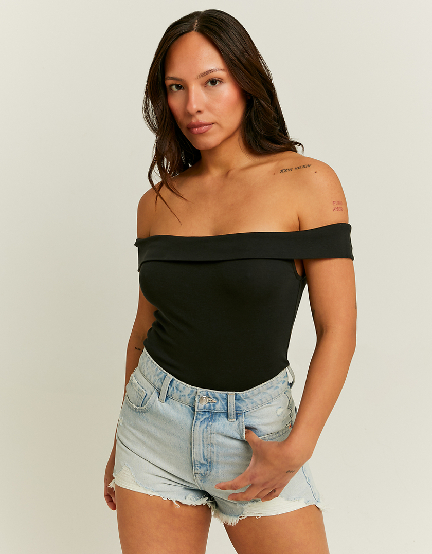 TALLY WEiJL, Off Shoulder Black Basic Tank Top for Women