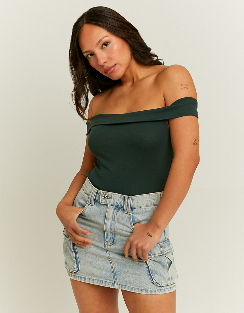 TALLY WEiJL, Off Shoulder Green Basic Tank Top for Women