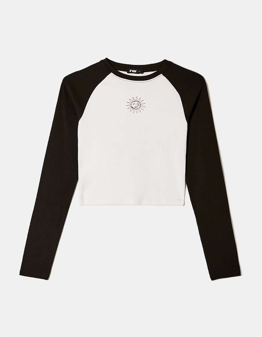 TALLY WEiJL, T-Shirt Blanc Imprimé et Manches Contrastantes for Women