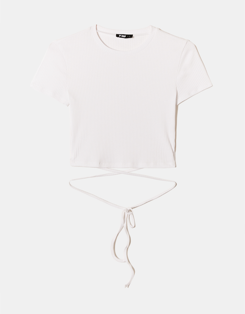 TALLY WEiJL, White Lace Up T-Shirt for Women