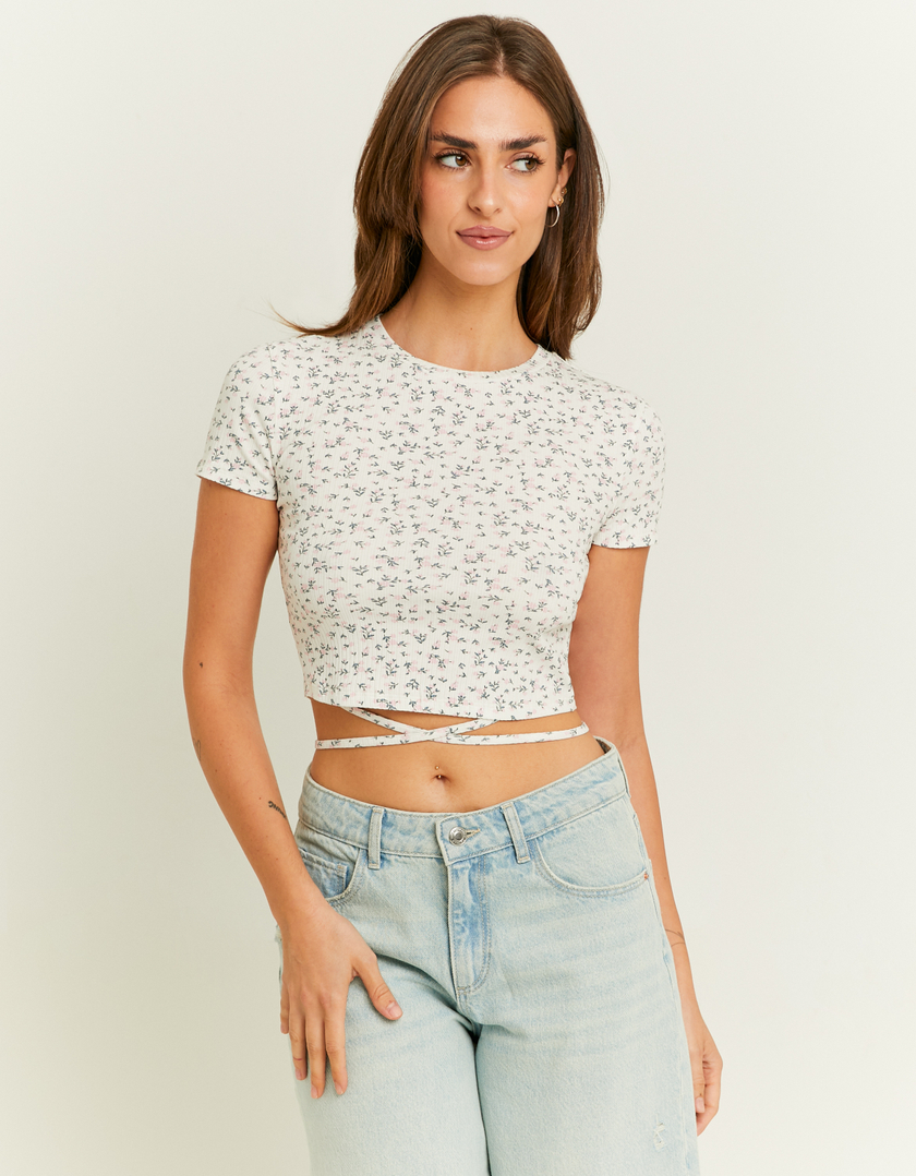 TALLY WEiJL, T-Shirt Blanc à Lacer Imprimé Floral for Women