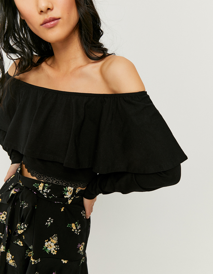 TALLY WEiJL, Black Off Shoulder Ruffle Top for Women