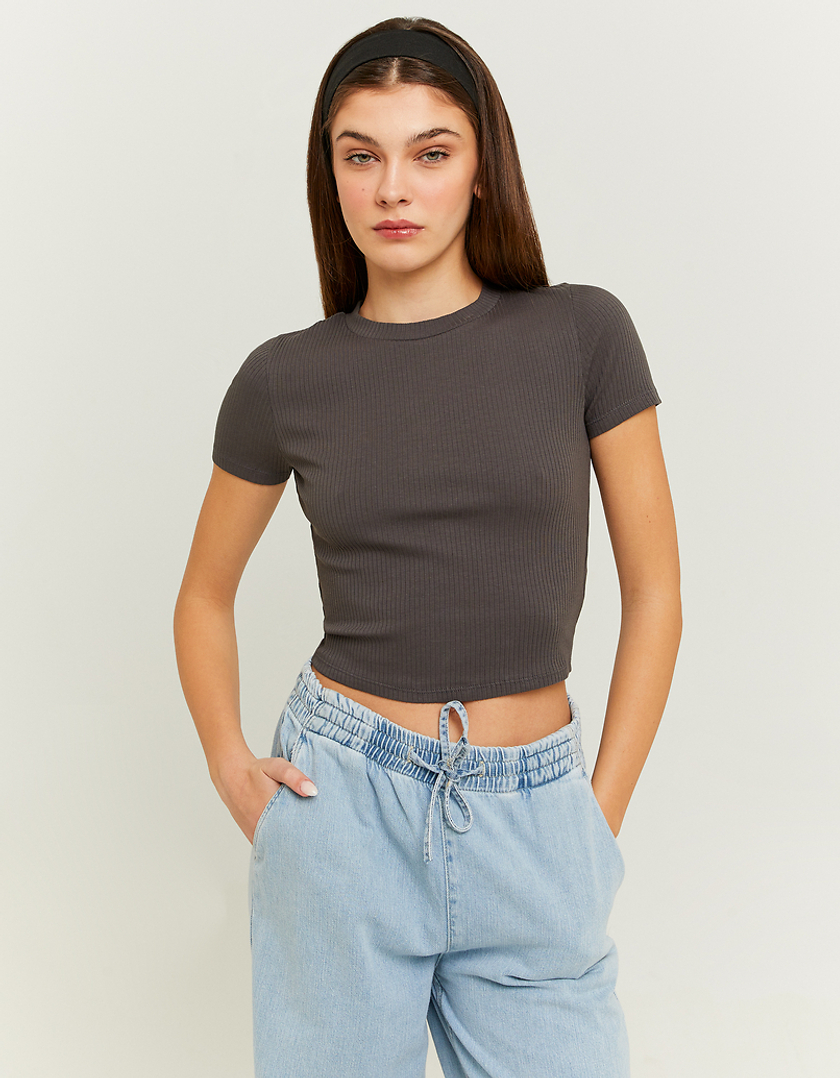 Grey Basic Cropped T shirt TALLY WEiJL Netherlands