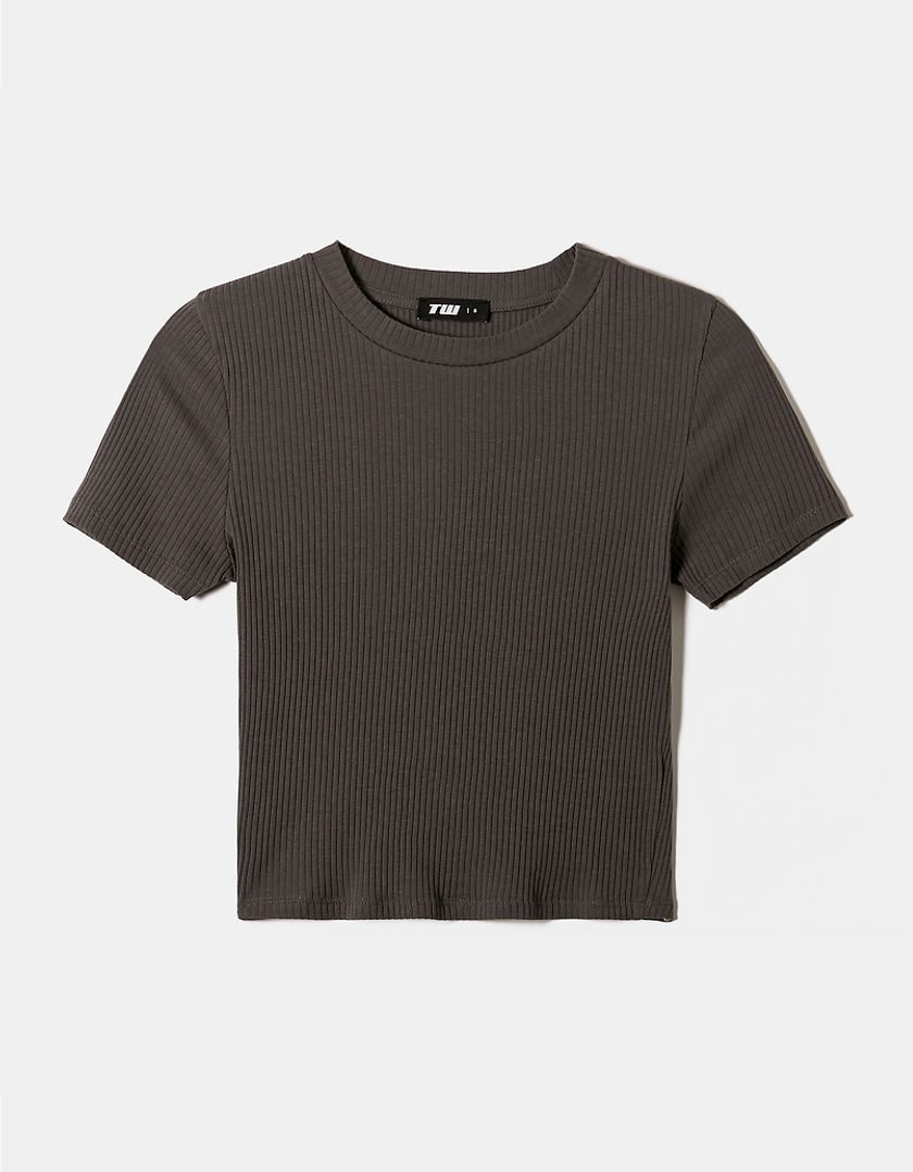 TALLY WEiJL, Grey Basic Cropped T-shirt for Women