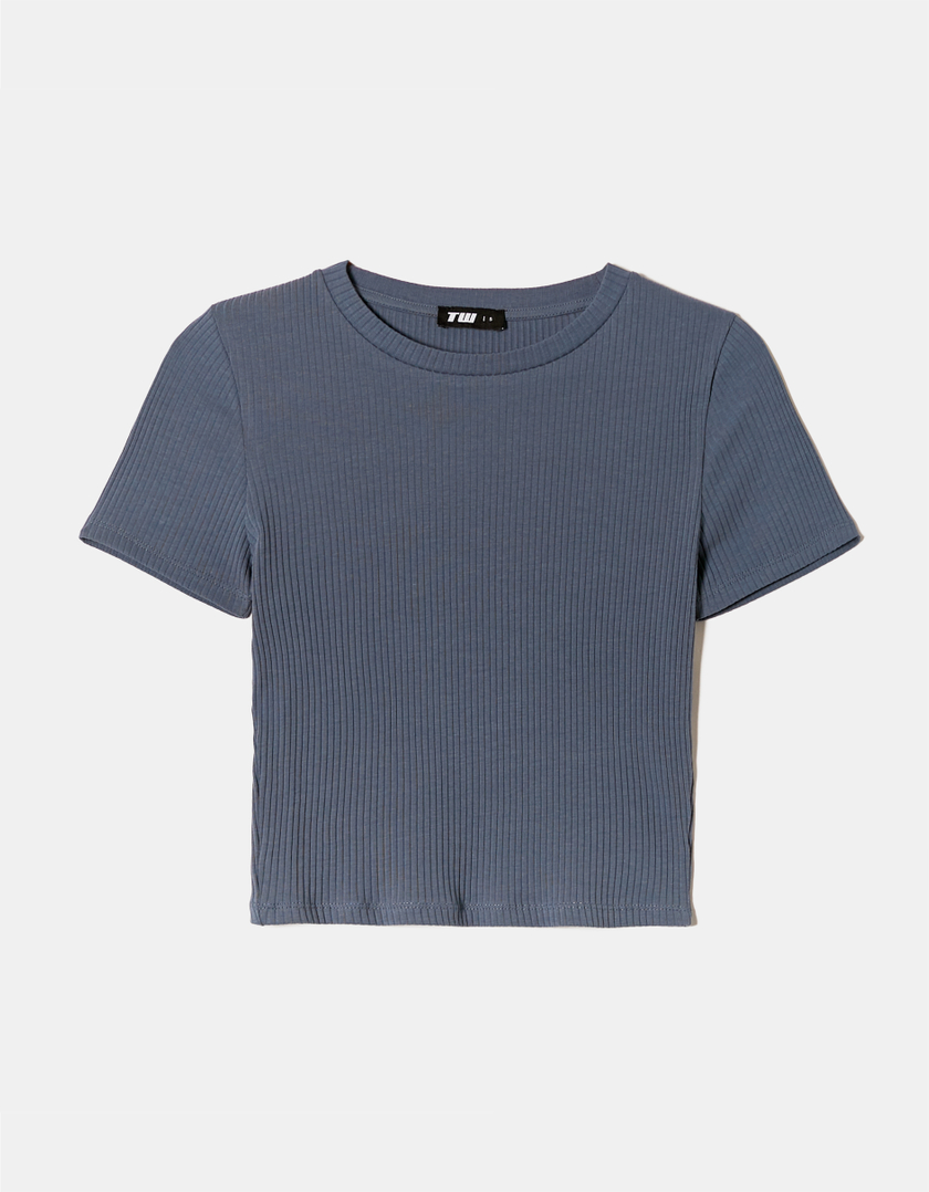 TALLY WEiJL, Blue Cropped Basic T-Shirt for Women