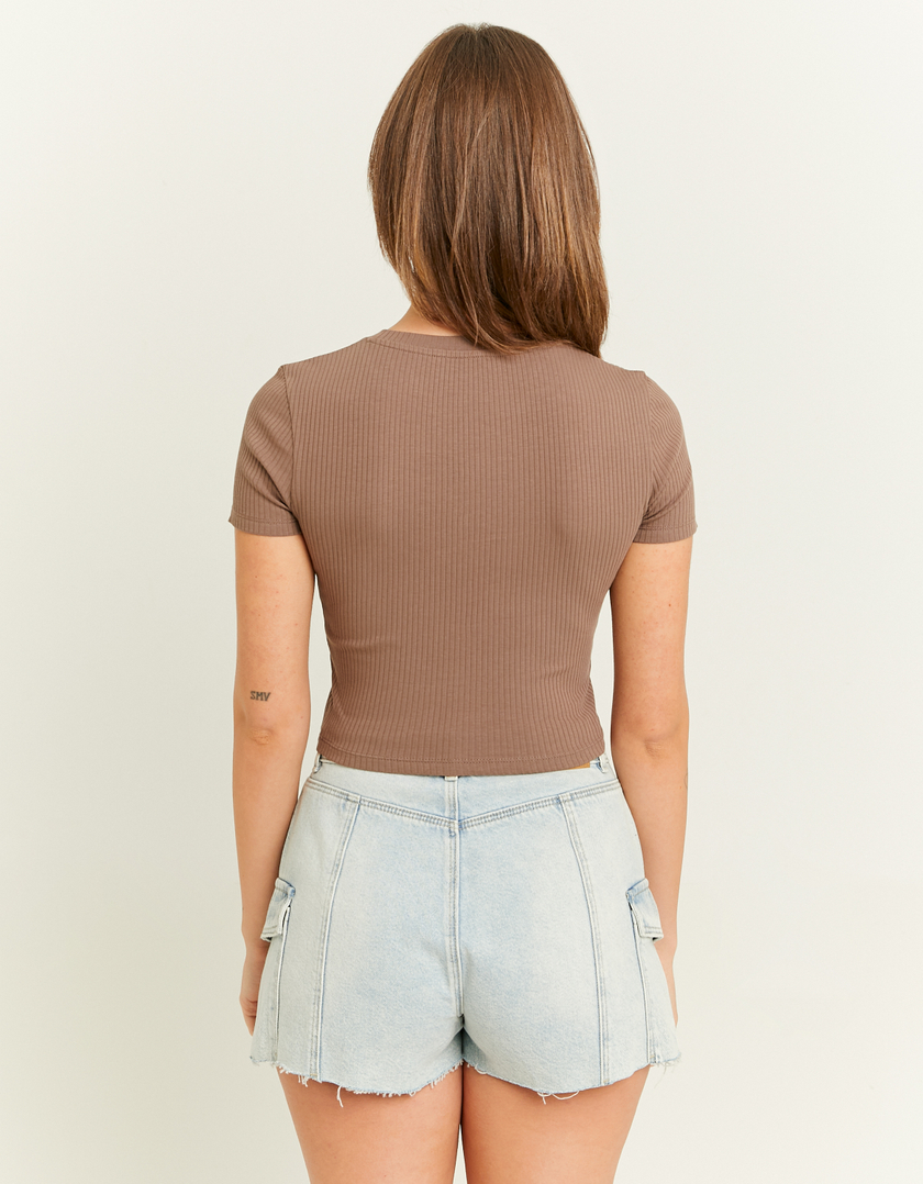 TALLY WEiJL, Brown Basic Cropped T-shirt for Women