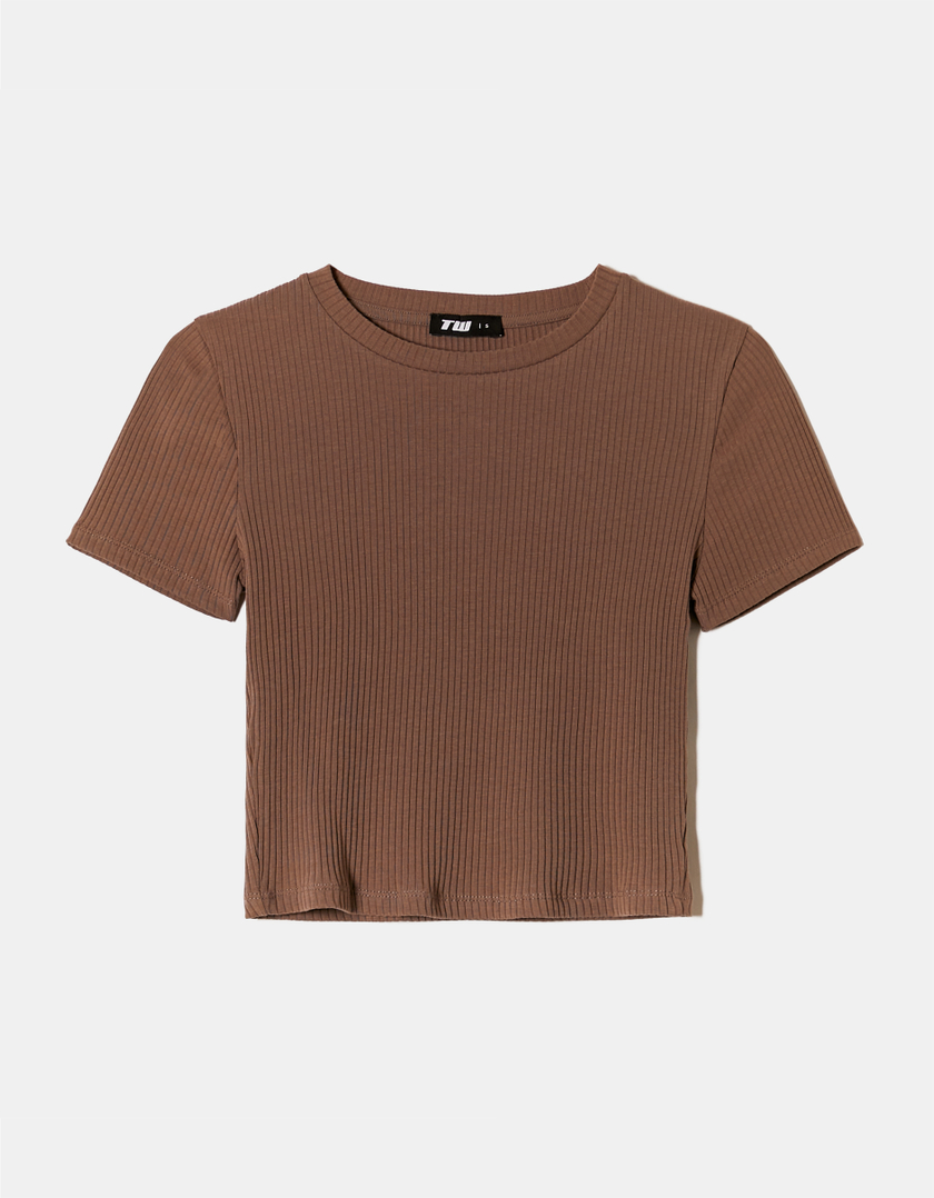 TALLY WEiJL, Brown Basic Cropped T-shirt for Women