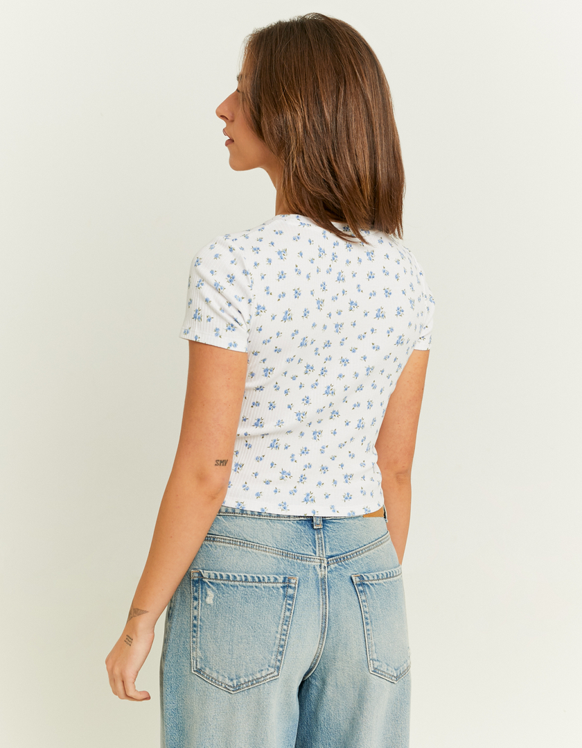 TALLY WEiJL, White Floral Cropped Basic T-Shirt for Women