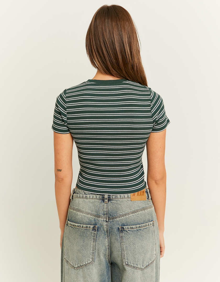 TALLY WEiJL, Blue Striped Cropped Basic T-Shirt for Women