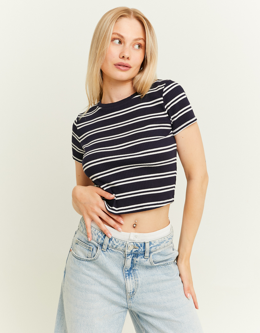 TALLY WEiJL, Blue Striped Cropped T-Shirt for Women