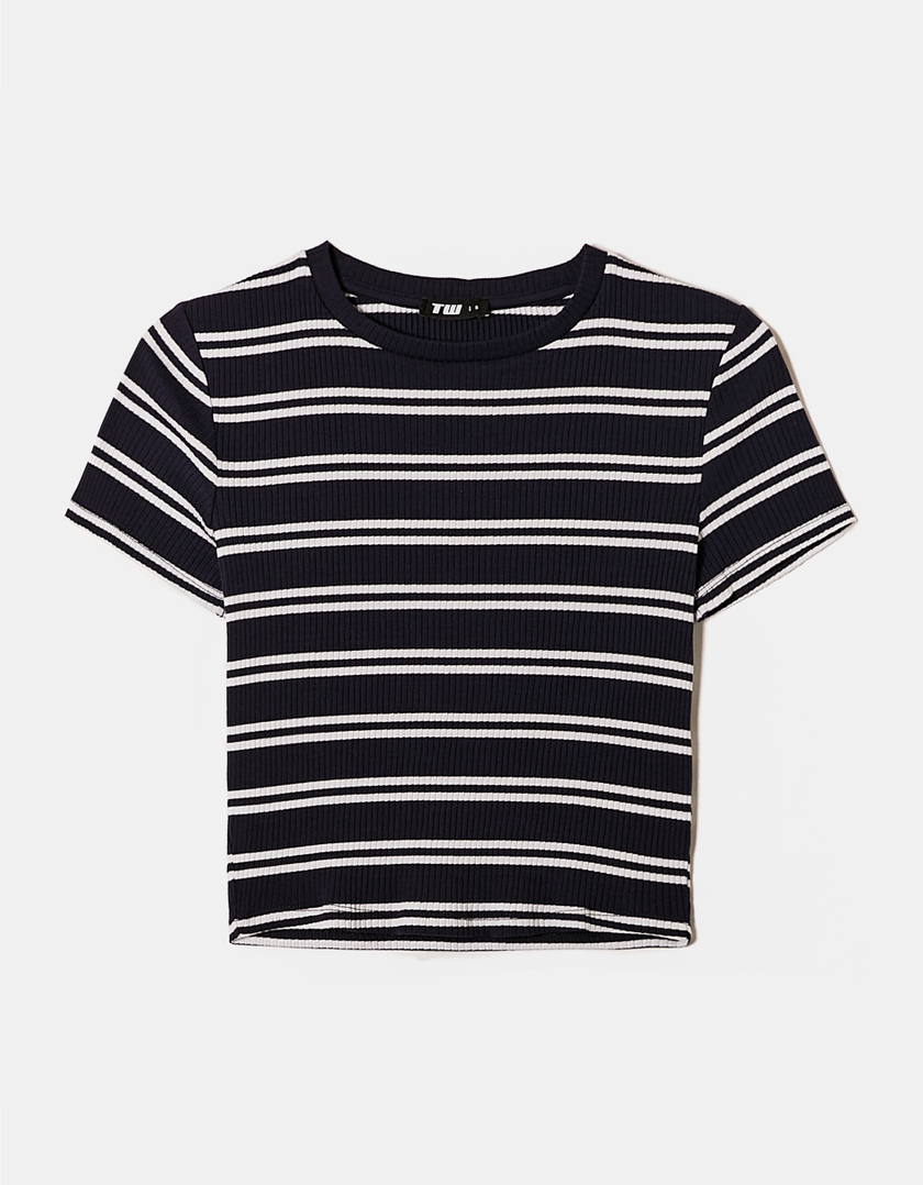 TALLY WEiJL, Blue Striped Cropped T-Shirt for Women