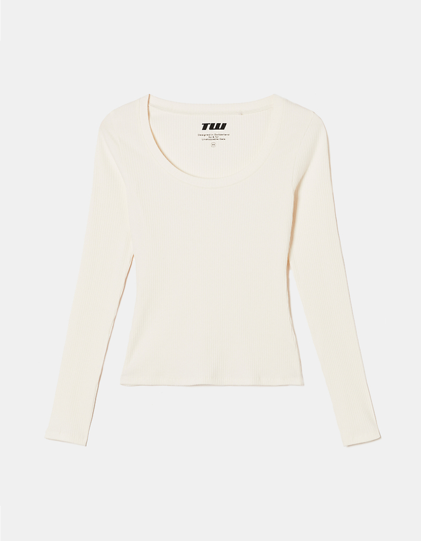 TALLY WEiJL, T-Shirt Blanc Basique Côtelé for Women